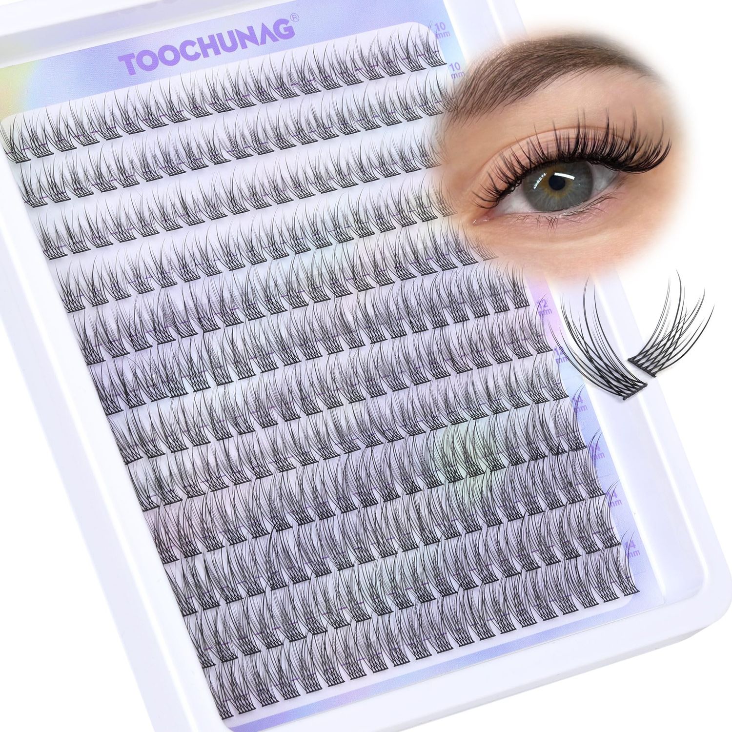 TOOCHUNAG Wispy Lash Clusters Natural Eyelash Clusters 10-14MM C Curl Individual Lashes 240Pcs Cluster Eyelash Extensions 3D Pestaas Pelo a Pelo DIY Lash Extension at Home