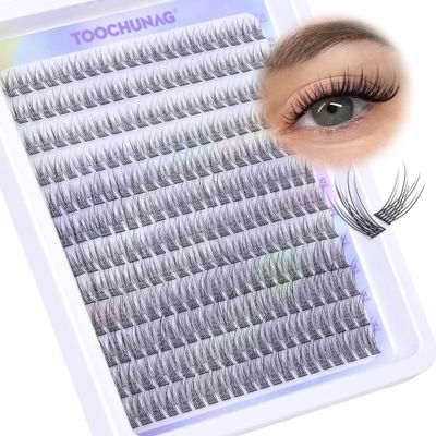TOOCHUNAG Wispy Lash Clusters Natural Eyelash Clusters 10-14MM C Curl Individual Lashes 240Pcs Cluster Eyelash Extensions 3D Pestaas Pelo a Pelo DIY Lash Extension at Home
