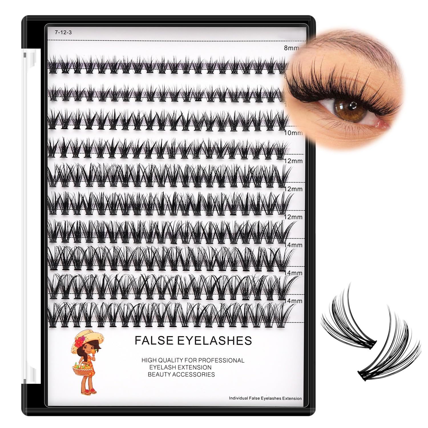 Dedila Large Tray-20Roots Thickness 0.07mm Mixed 8-10-12-14mm 9-11-13-15mm 12-14-16mm Black Soft and Light Individual False Eyelashes Dramatic Look Makeup Volume Eye Lashes Cluster (8-10-12-14MM)