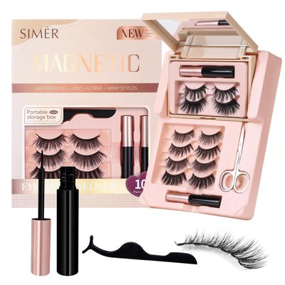 Magnetic Eyelashes and Eyeliner Kit, 10 Pairs 4D Magnetic Lashes Natural Look with Magnetic Eyeliners and Tweezers, Reusable Magnetic False Lashes Easy to Wear No Glue Needed