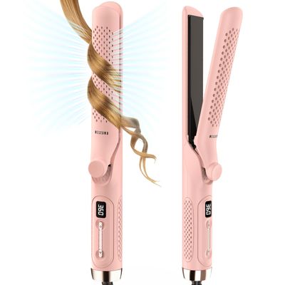 MESCOMB 360 Airflow Styler Curling Iron - 1.25 Inch Hair Straightener and Curler 2 in 1 with Vented Cool Air to Lock in Style, Extra LongFlat Iron Curling Wand, Dual Voltage for Europe Travel