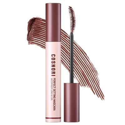 COSNORI Perfect Waterproof Mascara Long&amp;Curl 03 Rosy Brown - Long-Lasting Smudge - Burgundy Mascara - Korea Waterproof Mascara, Long lash, Strong fixing, Silk Amino Acids - 0.23fl oz (7ml)