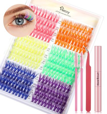 3D Colored Lash Clusters, 240Pcs C Curl 6 Colors 14mm 16mm Mixed Faux Mink Lashes DIY Individual Lashes 30D Colorful Fluffy Eyelash Extension(30D-14-16,6 Colors-C Curl)