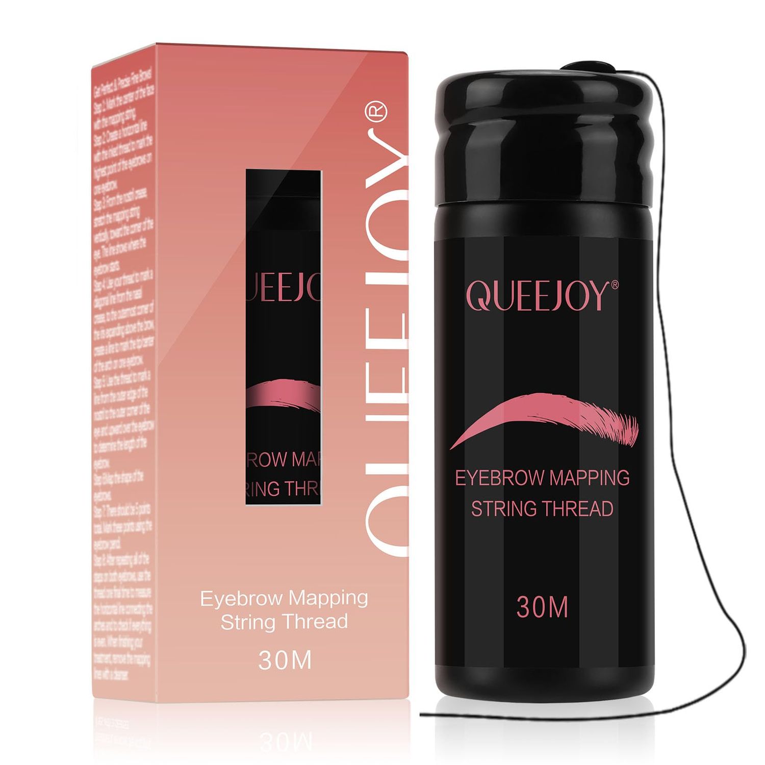 QUEEJOY Brow Mapping String - 100 Ft Bottles - 30 m Pre-inked Eyebrow Mapping String Thread, Eyebrow Mapping Tool with Instructions, hilo para marcar cejas for Marking Symmetrical Eyebrows (Black)
