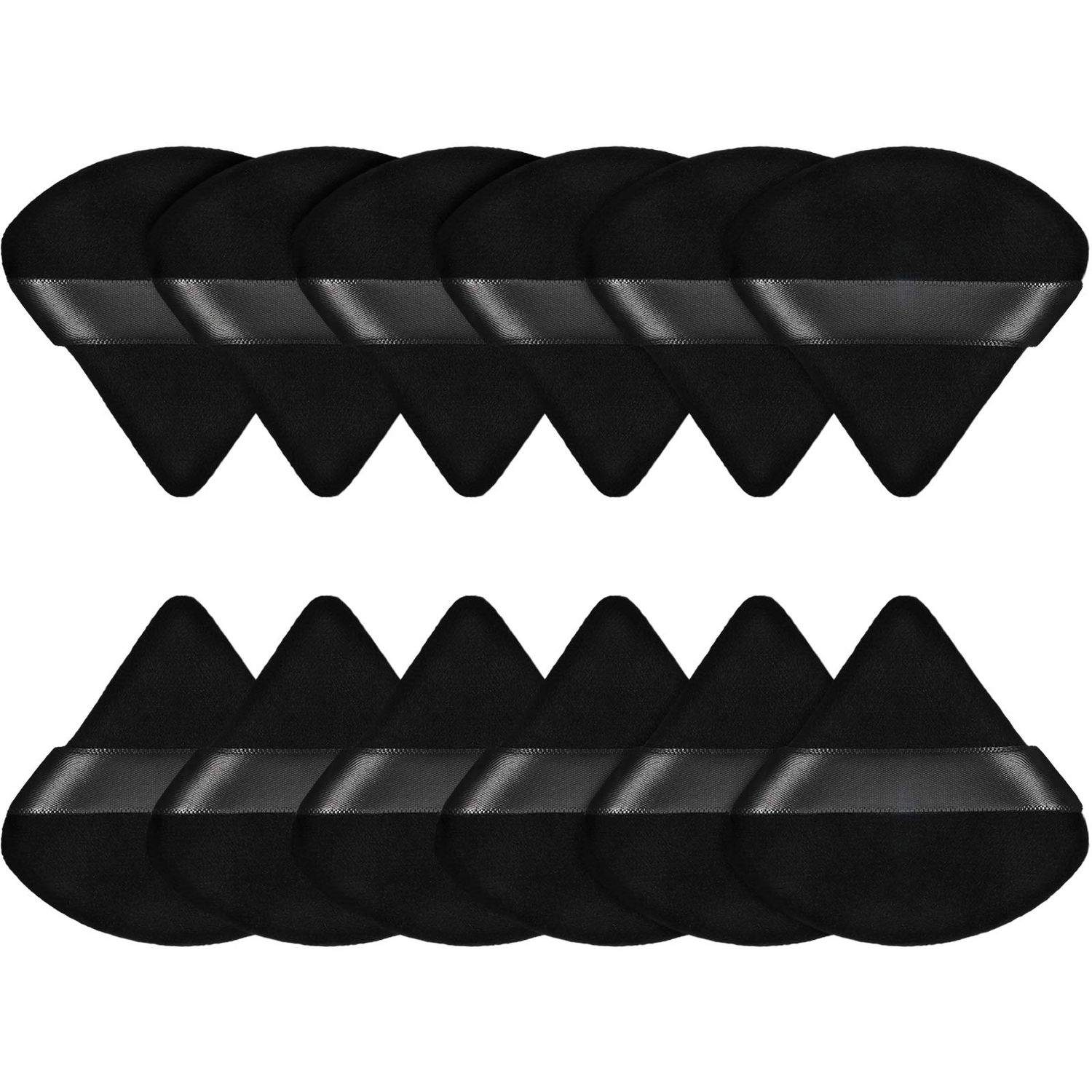 Maitys Fiber Triangular Makeup Puffs, 12 Pieces, Black, Soft Reusable Face Cosmetic Tools for Foundation, Powder, Blush, Concealer &amp; More
