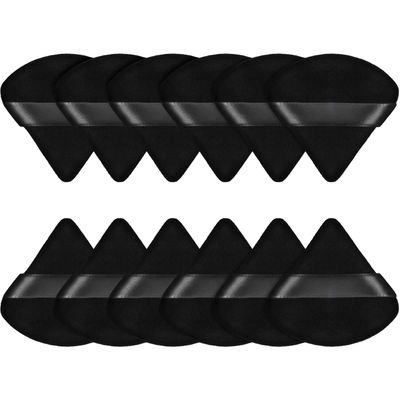 Maitys Fiber Triangular Makeup Puffs, 12 Pieces, Black, Soft Reusable Face Cosmetic Tools for Foundation, Powder, Blush, Concealer &amp; More