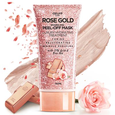 AZURE Rose Gold Hydrating Peel Off Face Mask- Dermatologist Tested - Anti Aging, Toning &amp; Rejuvenating - Removes Blackheads, Dirt &amp; Oils - Real 24K Gold &amp; Rose Hip Oil - 5.07 fl.oz.