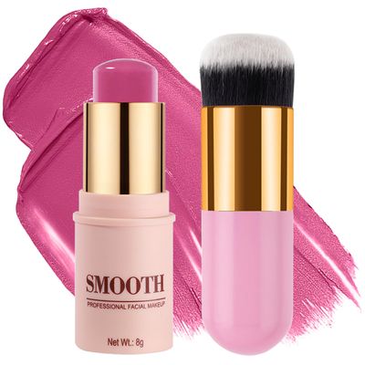 Multi-use Blush Stick, Monochromatic Face Beauty Wand for Cheek, Eyeshadow and Lip, Longwear Waterproof Matte Finish Cream Blush Makeup Stick with Brush for Women, 0.28oz (Shy Pink #01)