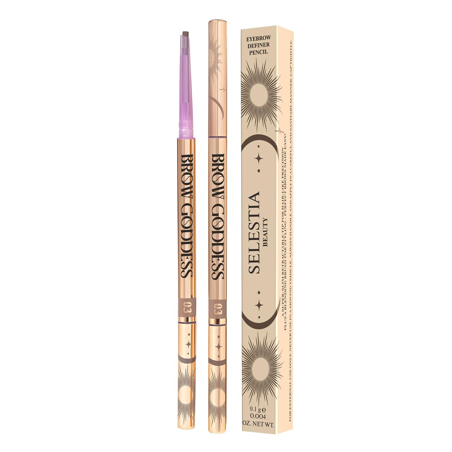 SELESTIA BEAUTY Eyebrow Pencil Brow Goddess - Long-Lasting Brow Pencil - Two-Sided Eyebrow Pen &amp; Makeup Definer - Wax Eyebrow Liner Pencil, 0.1g (Billkis)