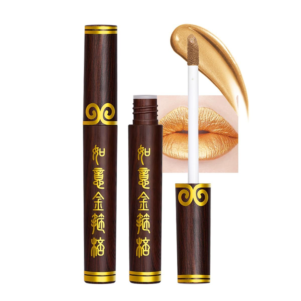 MIESCHER Golden Cudgel Gold Shine Lip Gloss Lipstick Long Lasting, High Shine Liquid Lipsticks for Women Smudgeproof Smooth and Easy to Apply Cruelty-Free Lip Color, 01 Gold Shine
