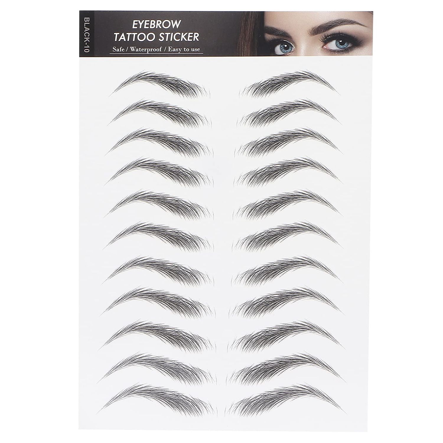 6D Eyebrow Sticker Professional Waterproof Eyebrow Transfer Sticker Eyebrow Makeup Tool for Women and Girls (Black)(BLACK-10)