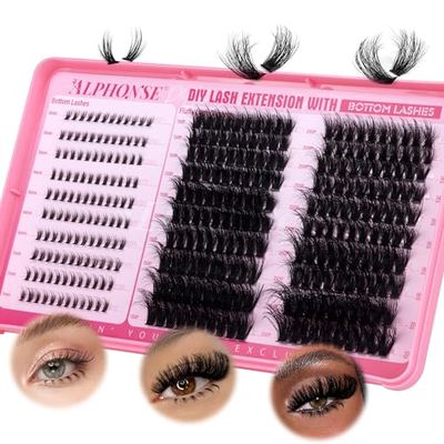 Fluffy Lash Clusters with Bottom Lashes Cluster Eyelash Extensions Thick Volume Individual Lashes 320pcs ALPHONSE Lash Extension Clusters for Beginners (150D200D, 12-20mm)