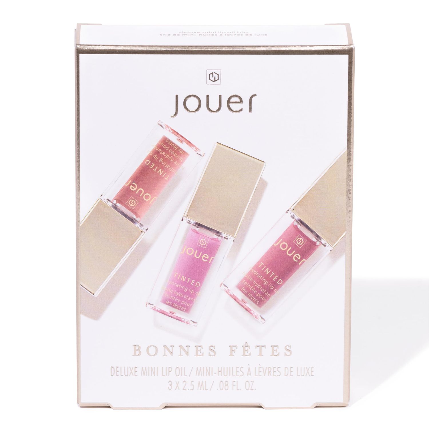 Jouer Bonnes Ftes Deluxe Mini Lip Oil - Tinted Hydrating Lip Oil Gloss - Moisturizing Dry Lip Treatment Serum - Fragrance Free Tinted Lip Oil - Jojoba Seed Oil and Apricot Oil Formula - Valued at 42