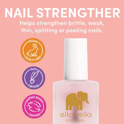 ellamila "First Aid Kiss" Nail Strengthener and Growth treatment- Nail Repair Solution & Growth Treatment for Thin, Brittle & Damaged Nails - Nail Hardener with Vitamin E (0.45 fl oz)