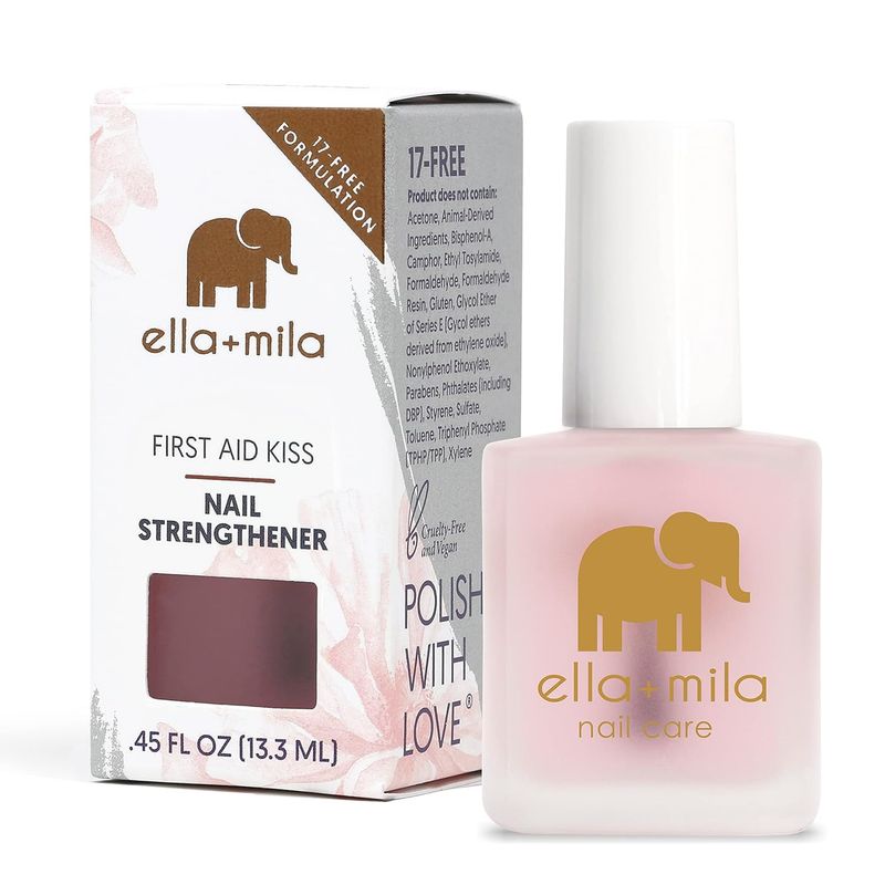 ellamila "First Aid Kiss" Nail Strengthener and Growth treatment- Nail Repair Solution &amp; Growth Treatment for Thin, Brittle &amp; Damaged Nails - Nail Hardener with Vitamin E (0.45 fl oz)