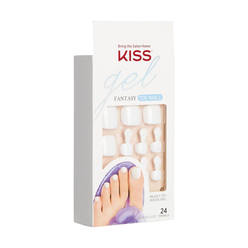 KISS Gel Fantasy Collection Ready-To-Wear Fake Toenails Pedicure Set, Style 'This is Classic', with Mini Nail File, Pink Gel Nail Glue &amp; 28 White Smudge-Proof Glue-On Toenails
