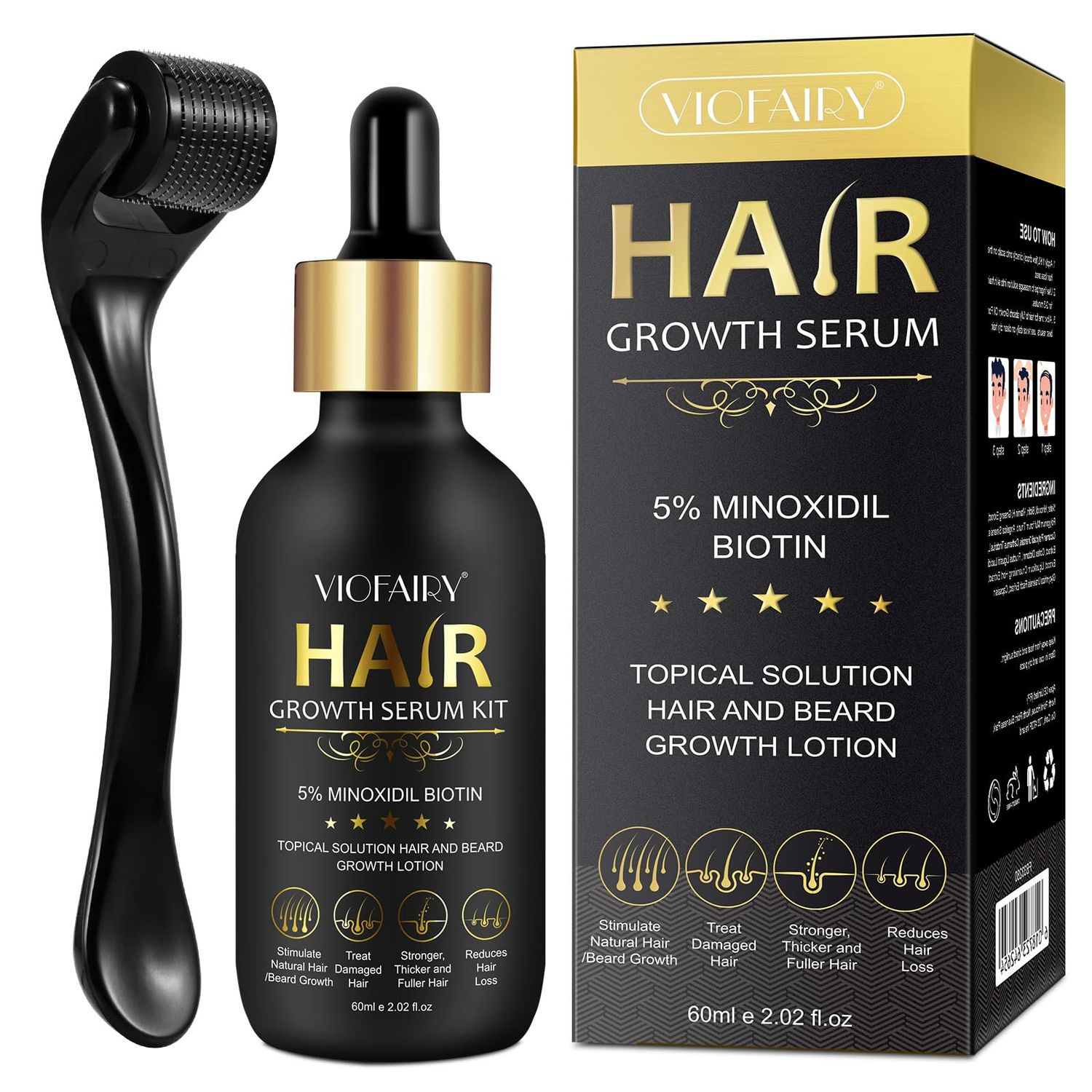 5% Minoxidil for Men and Women Hair Growth Serum, Hair Growth for Men Kit with Minoxidil 5% &amp; Biotin Hair Regrowth Treatment, Natural Hair Growth for Thicker Longer Fuller Healthier Hair 2.02oz