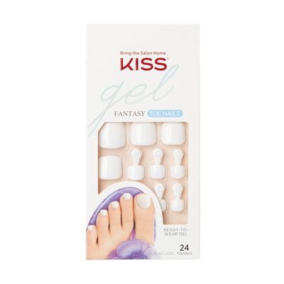 KISS Gel Fantasy Collection Ready-To-Wear Fake Toenails Pedicure Set, Style &#39;This is Classic&#39;, with Mini Nail File, Pink Gel Nail Glue &amp; 28 White Smudge-Proof Glue-On Toenails