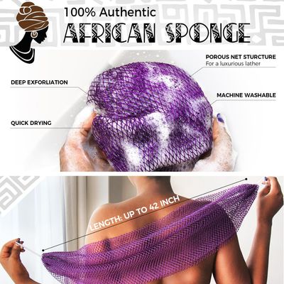 African Net Sponge Authentic - 2 Pieces Body Scrubber Exfoliator Bath Sponge - Exfoliating Washcloth Black Owned Real African Net Purple & Pink - Back Scrubber for Shower Loofah Bathing Accessories