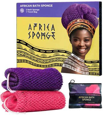 African Net Sponge Authentic - 2 Pieces Body Scrubber Exfoliator Bath Sponge - Exfoliating Washcloth Black Owned Real African Net Purple &amp; Pink - Back Scrubber for Shower Loofah Bathing Accessories