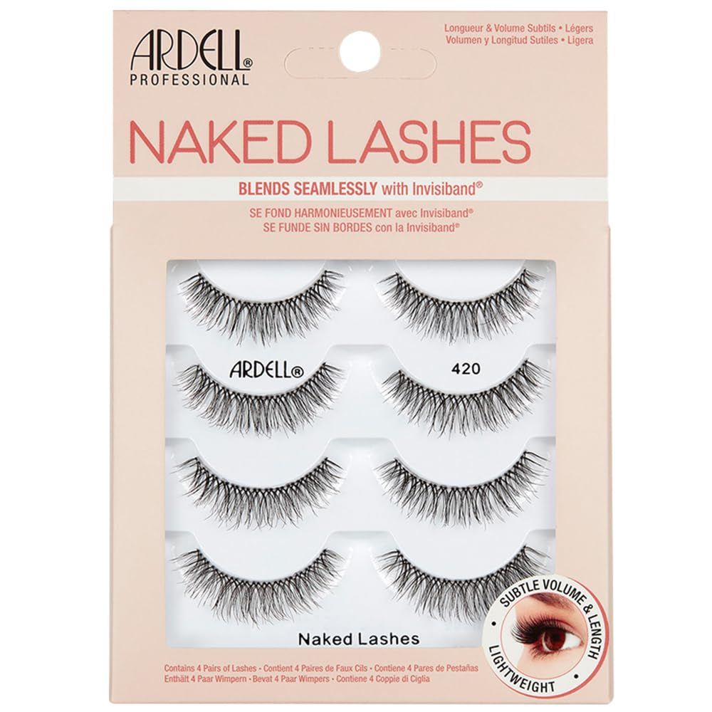 Ardell Naked Lashes 420 Multipack, Lightweight Natural Look, Invisiband for Comfort, Perfect for Everyday Wear, 4-Pairs, 1-Pack