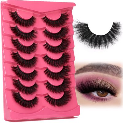 False Eyelashes Fluffy Thick 8D Volume Wispy Faux Mink Lashes Cat-Eye 16 mm Dramatic Mink Lashes 7 Pairs Pack Eyelashes Multipack by FANXITON