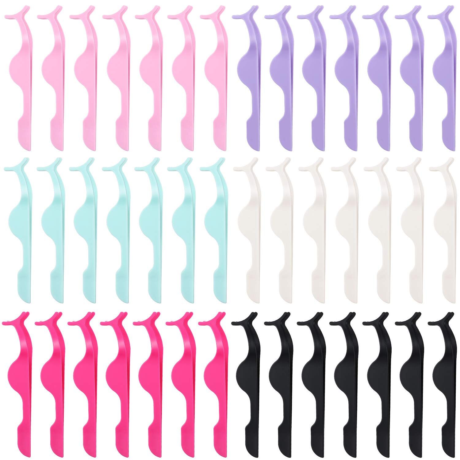 42 Pieces False Eyelashes Applicator Tool Individual Package Plastic Eyelash Extension Tweezers Eyelash Auxiliary Remover Clip for Women Girls Makeup Tools, 6 Colors