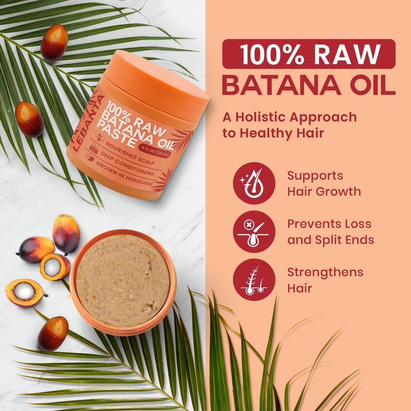 Lebanta Raw Batana Oil for Hair Growth - 100% Pure, Organic 4oz Batana from Honduras for Thick and Strong Natural Hair - Dr. Sebi Unrefined Cold Pressed Cosmetic Scalp Mask for Men &amp; Women (1 Pack)