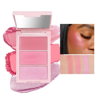 DLZZRS 3D Blush Trio Palette,Multi-Use Makeup Powder Pink Blush Palette Glow Makeup Cream Blush For Cheeks, Lightweight, Smooth, Blendable, Contour &amp; Highlight Face for Shimmery Or Matte Finish(04#