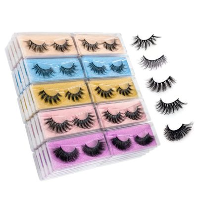 Wholesale Mixed Lashes Pack 3D Faux Mink Eyelashes 5 Style 50 Pairs Fluffy Volume Natural Charming Look Medium Length Eyelashes Cotton Band Handmade Reusable Soft False Eyelashes (5 styles-50 pairs)
