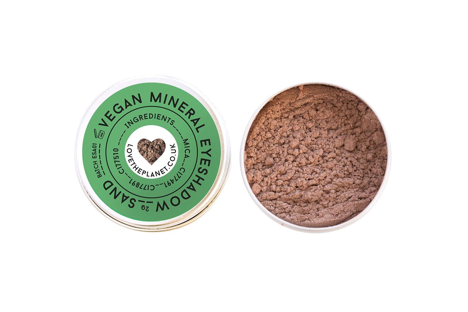 Love the Planet Vegan Mineral Eyeshadow Shade Sand in Refillable Tin
