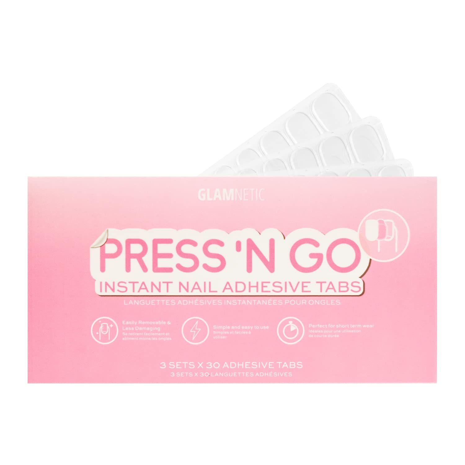Glamnetic Press &#39;n Go Instant Nail Adhesive Tabs | Short Term Wear, Easily Removable &amp; Less Damaging, Customized Fit | 90 Tabs