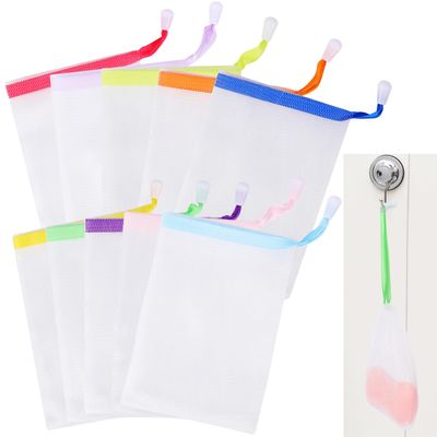 Mozeat Lens 10 PCS Soap Bags Handmade Soap Bubble Mesh Bags Exfoliating Soap Saver Pouch Net Bags with Drawstring Body Facial Cleaning Tool for Bath &amp; Shower (Assorted Colors)