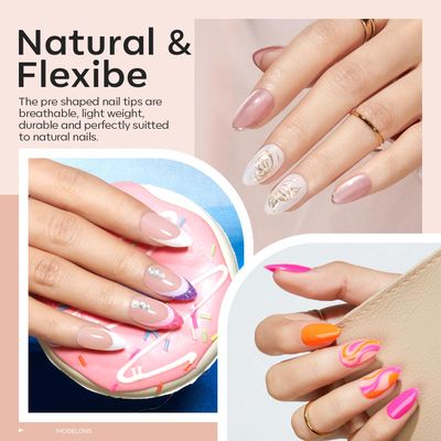modelones Gel X Nail Kit, Short Almond Gel x Nail Tips, 9-in-One Nail Glue with Portable U V Nail Lamp, 216Pcs 12Sizes Press On Acrylic False Nails Tip Nail Extension DIY Nails Art Gift for Women