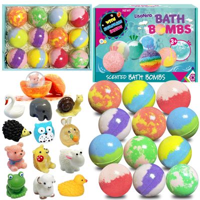 Bath Bombs for Kids, 12pcs Bath Bombs with Surprise Toys Inside, Natural and Organic Colorful Bubble Bath Fizz Bomb for Kids, Gift Set for Birthday, Halloween, Christmas for Boys and Girls
