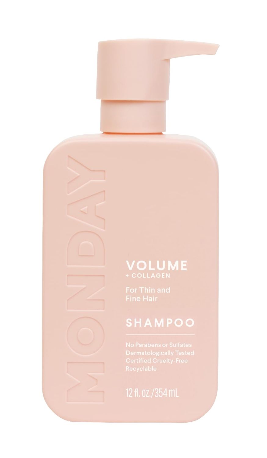 MONDAY Haircare Volume Shampoo 12oz for Thin, Fine, and Oily Hair, Made from Coconut Oil, Ginger Extract, &amp; Vitamin E, 100% Recyclable Bottles (354ml), Pink (10428)
