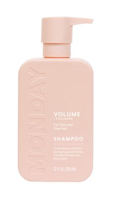 MONDAY Haircare Volume Shampoo 12oz for Thin, Fine, and Oily Hair, Made from Coconut Oil, Ginger Extract, &amp; Vitamin E, 100% Recyclable Bottles (354ml), Pink (10428)