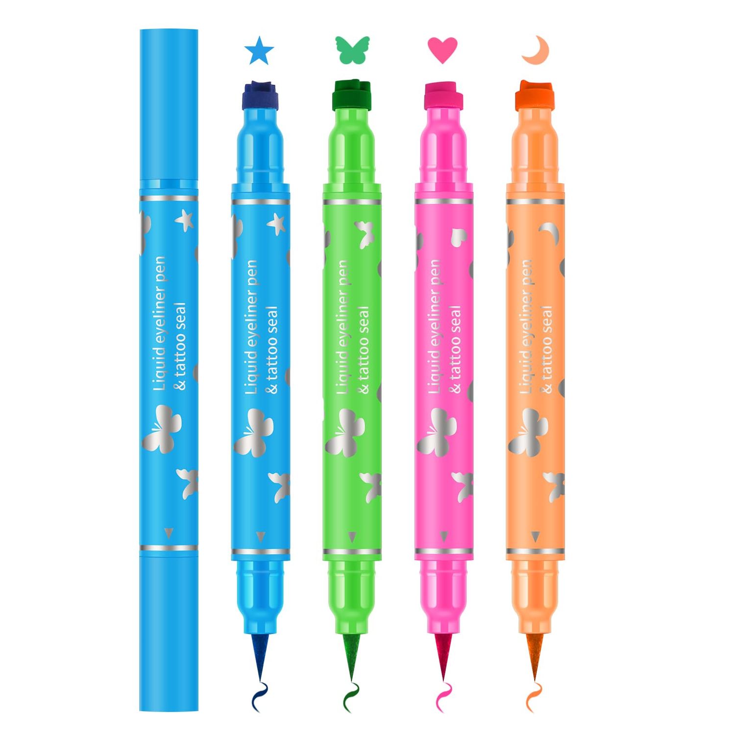 KYDA 4 Color Eyeliner Stamp Liquid Eyeliner, Waterproof &amp; Smudge-proof Colorful Eyeliner penFluorescent Rainbow Eye Liners for Women