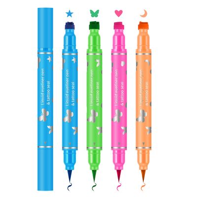 KYDA 4 Color Eyeliner Stamp Liquid Eyeliner, Waterproof &amp; Smudge-proof Colorful Eyeliner penFluorescent Rainbow Eye Liners for Women
