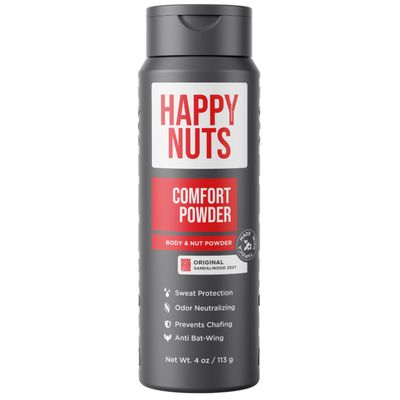 HAPPY NUTS Comfort Powder - Anti Chafing &amp; Deodorant, Aluminum-Free, Sweat and Odor Control for Jock Itch, Groin and Men&#39;s Private Parts (4 Ounce (Pack of 1), Original)