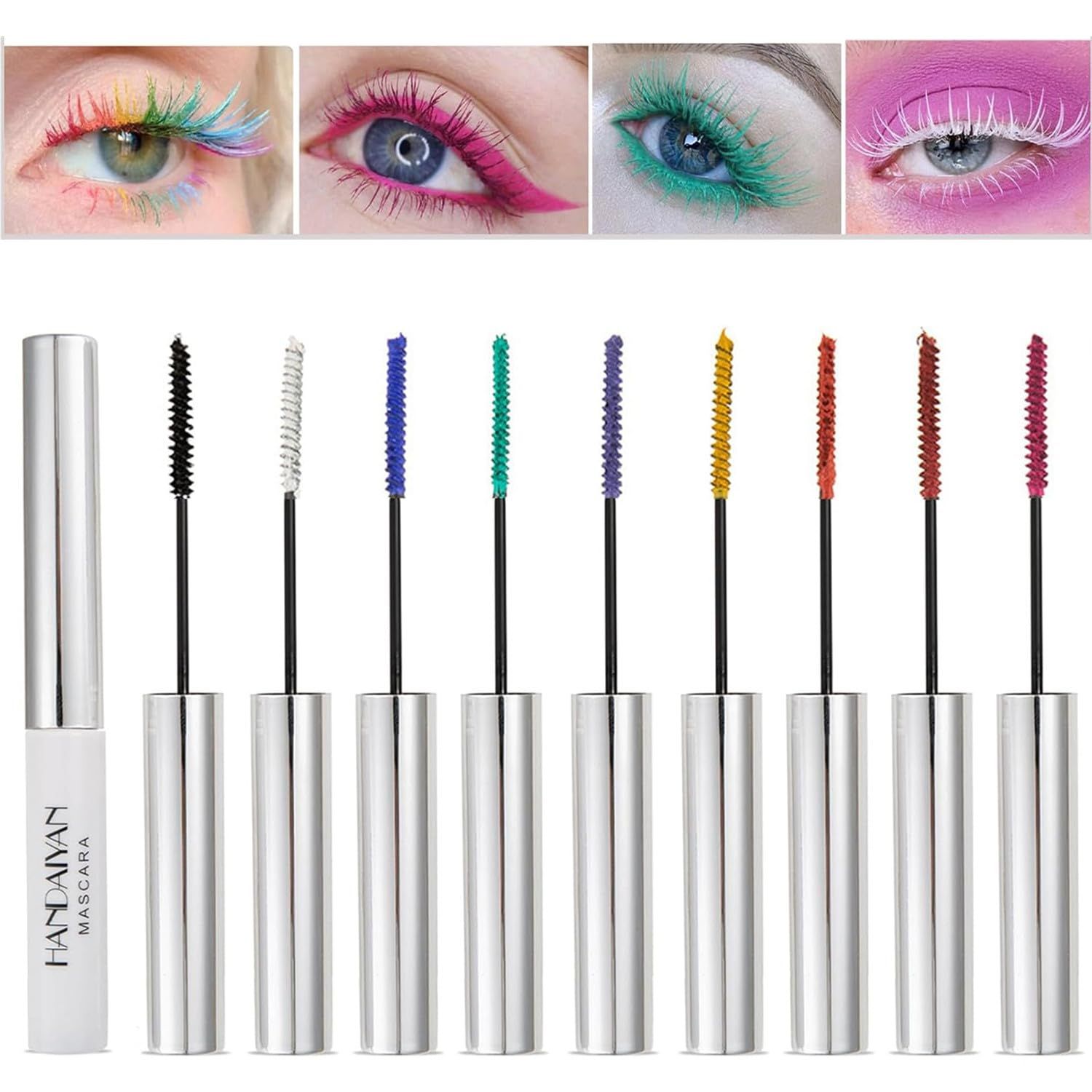 BONNIE CHOICE 9 Colors Colored Mascara Set for Eyelashes, Red Pink Purple Blue White Black Colorful Waterproof Charming Long Lasting Voluminous Mascara Eye Makeup Halloween Christmas Gifts for Women