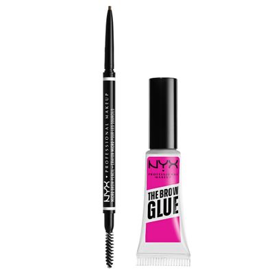 NYX PROFESSIONAL MAKEUP Micro Brow Pencil (Ash Brown)  Brow Glue (Clear), 2-Pack Bundle