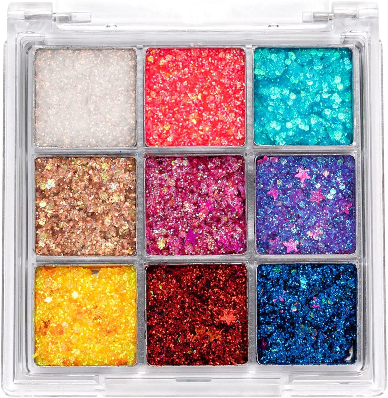 Glitter Eyeshadow Palette Makeup 9 Colors Body Glitter Glue Gel Colorful Shimmer Sparkle Eyeshadow Long Lasting Highly Pigmented Waterproof Professional Glitter Eyeshadow Rainbow Face Paint, 02