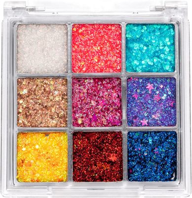 Glitter Eyeshadow Palette Makeup 9 Colors Body Glitter Glue Gel Colorful Shimmer Sparkle Eyeshadow Long Lasting Highly Pigmented Waterproof Professional Glitter Eyeshadow Rainbow Face Paint, 02
