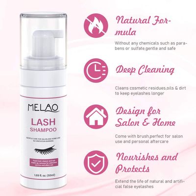 Eyelash Extension Cleanser Eyelid Foaming Cleanser Lash Foam Shampoo for Extensions, Oil, Paraben &amp; Sulfate Free,100% Safe for Natural Lashes, Non-Irritating, Perfect for Professional Salon 1.69fl.oz