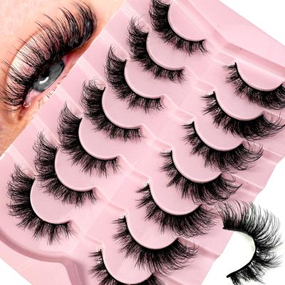 False Eyelashes Wispy Lashes Natural Look Fake Eyelashes Cat Eye Lashes Mink Fluffy Strip False Lashes Fox Eye Lashes Pack 7 Pairs (7Pairs2hao)