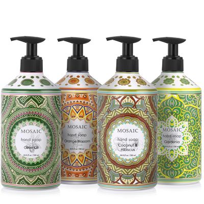 Mosaic Liquid Hand Soap Wash Gift Set, Ideal Bathroom Kitchen Hand Soap Set , Olive Oil Coconut & Hibiscus Gardenia Orange Blossom, 4 x 24.6 fl oz Each Liquid Soap Bottle