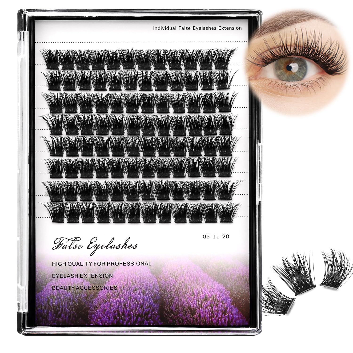 Dedila 96pcs Wide Stem Dramatic Volume Eye Lashes Extensions D Curl Black Soft Individual False Eyelashes Cluster Makeup Toos (10mm)