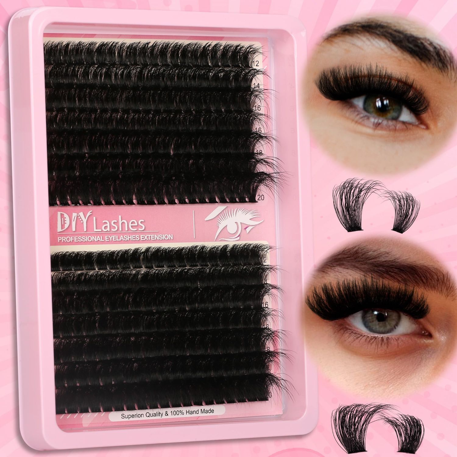 Himirell 280 Pcs Lash Clusters Extensions Kit - 80D, 100D 12-20mm Faux Mink Individual Eye Lash Clusters with C Curl, Fluffy Wispy Lash Clusters for DIY Lash Extension at Home