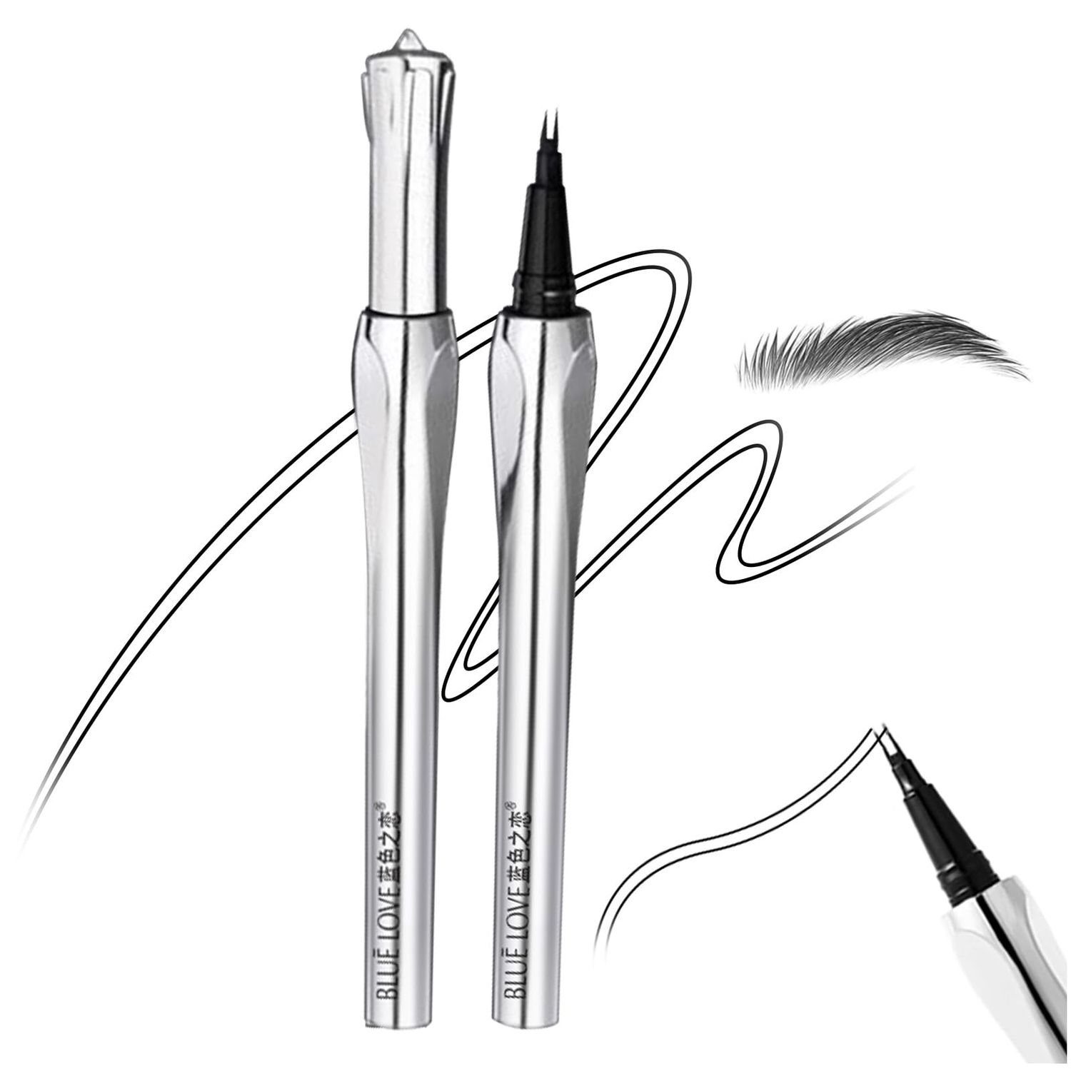 BLUE LOVE Two-Prong Eyebrow Pen, Upgrade 2 Tipped Eye Brow Pencils for Women, Eye Makeup with Microblading Brow Pen, Natural Fine Stroke Eyebrown Pencil Waterproof Lasting All-Day (Silky Grey)